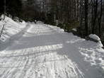 Koca na Ljubelju Mountain Hut - Path to the Koca na Ljubelju Mountain Hut that is popular toboggan run in winter Koca na Ljubelju Mountain Hut - Path to the Koca na Ljubelju Mountain Hut that is popular toboggan run in winter