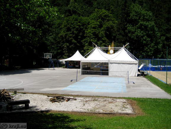Outdoor sports field for basketball and badminton at the start of camp Bled