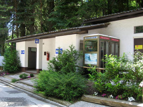 Sanitary block in front of the entrance into camp