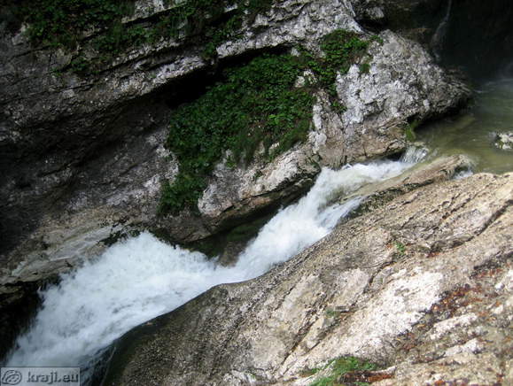 Outflow of water from pool below Mostnice Waterfall