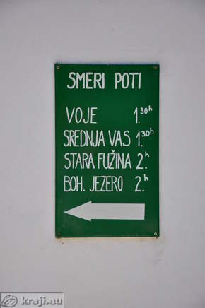 Routes - Voje (1h30), Srednja vas (1h30), Stara Fuzina (2h), Bohinjsko jezero (2h)