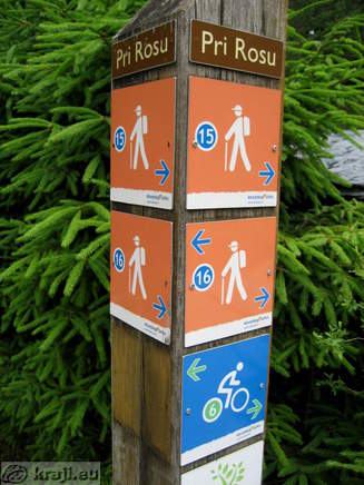 Signs for hiking paths and cycling tracks Pri Rosu
