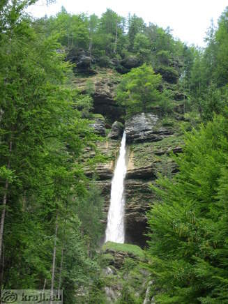 Pericnik Waterfall from the road to Aljazev dom Mountain Hut