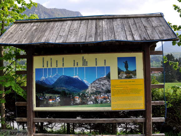 Information board about Jakob Aljaz and summits in the Julian Alps