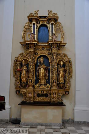 Oltar sv. Ingenuina iz porušene cerkve sv. Lucije v Dražgošah, baročni stil s severnjaškimi vplivi, Jamškova podobarska delavnica v Škofji Loki, 1660