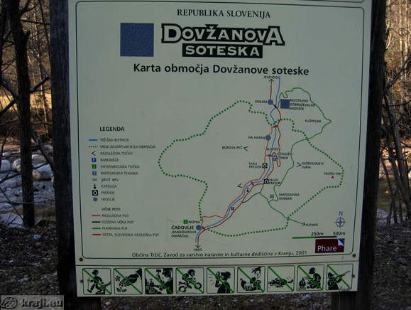 Dovžanova soteska - Karta območja Dovžanove soteske