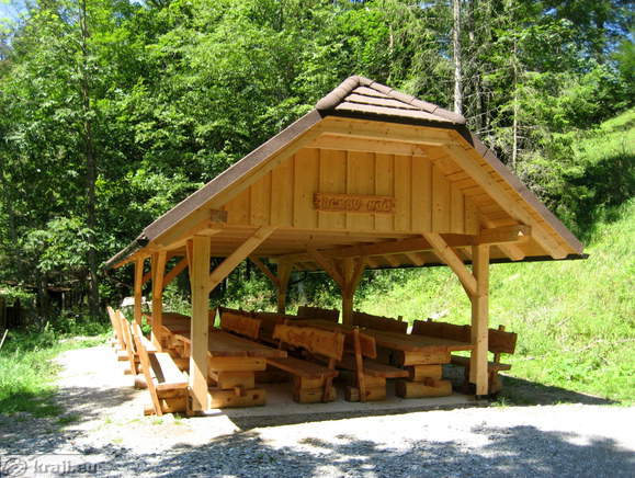 Benches and tables near camping area