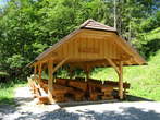 Stegovnik Waterfall - Benches and tables near camping area 