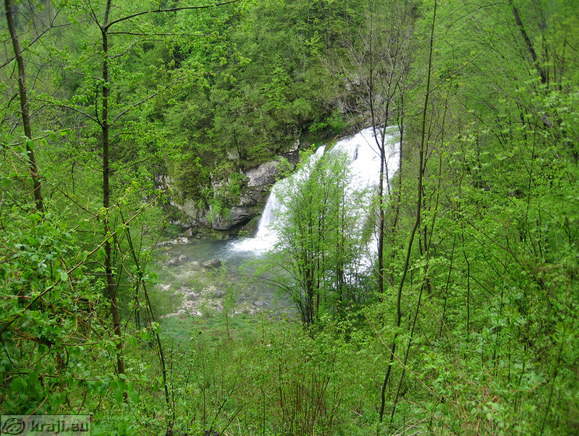 View of Virje Waterfall from forest road View of Virje Waterfall from forest road
