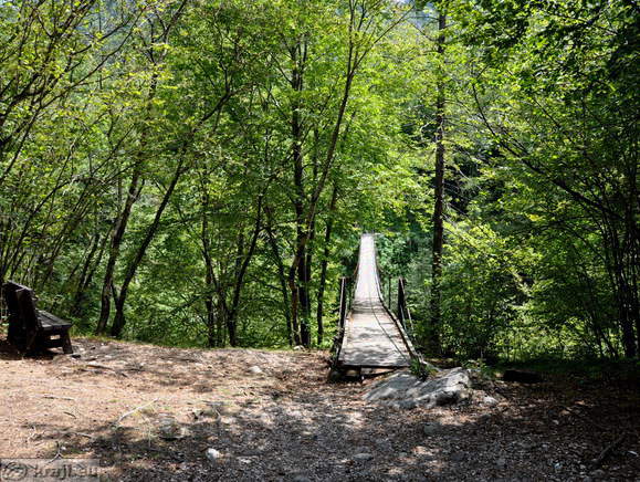 View of the footbridge from the right bank of the Soca River