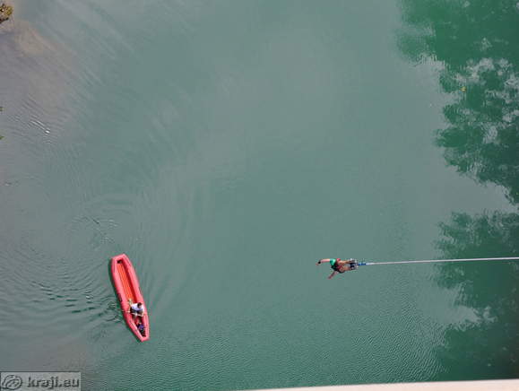 Bungee jumping from the road bridge in Solkan