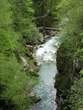 Devils's Bridge - View of Tolminka and footbridge from the the road to Cadrg 