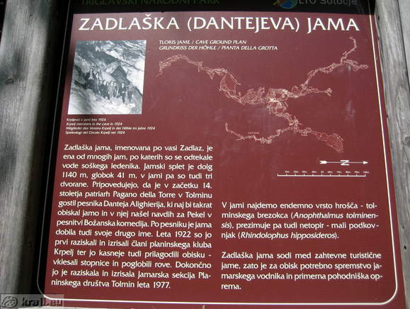 Information board about Zadlaska Cave