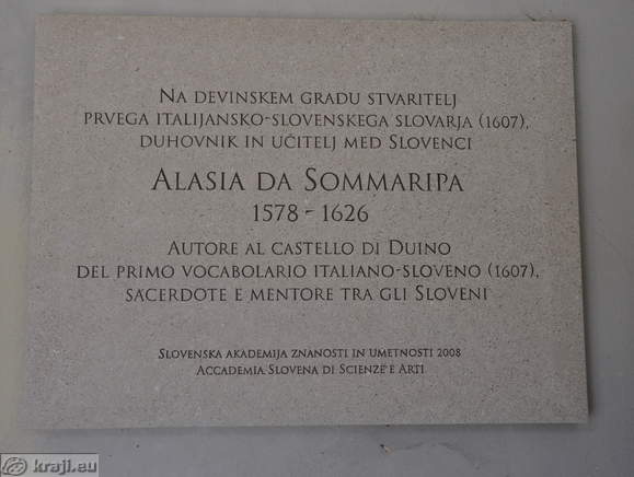 Spominska plošča - Prvi italijansko-slovenski slovar (1607) - Alasia Da Sommaripa