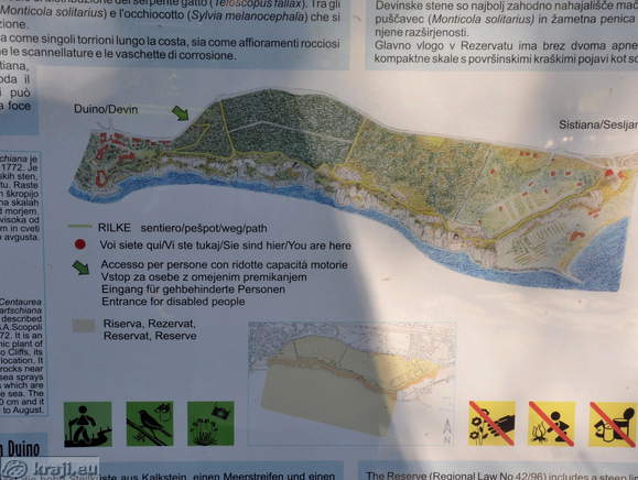 Zemljevid (karta) peš poti od Sesljana do Devina Zemljevid (karta) peš poti od Sesljana do Devina