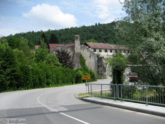 View of renovated smelting furnace in Dvor from the bridge over Krka River