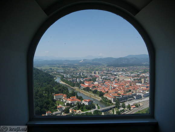 Celje through the window in the wedding hall