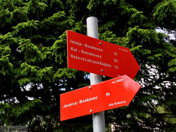Direction signs - Isteje, Smrekovec Koca na Loki pod Raduho Mountain Hut, etc.