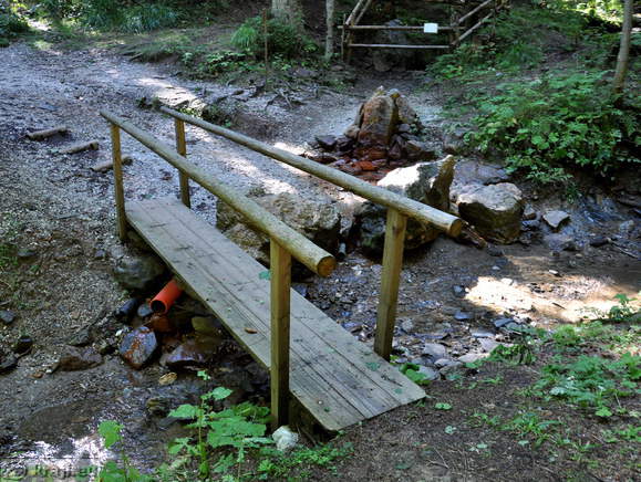 Wooden footbridge at spring