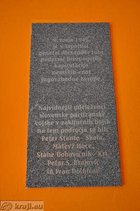 Memorial plate - On 9th May 1945 general Alexander Lohr signed capitulation of the German army of the southeast Europe in Topolsica
