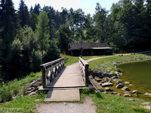 Wooden footbridge over Koritnica creek