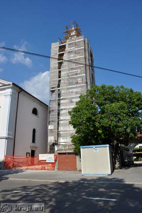 Church tower between renovation works