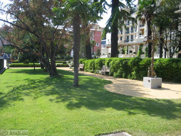 Park of Palace Hotel in front of the main street Obala in Portoroz