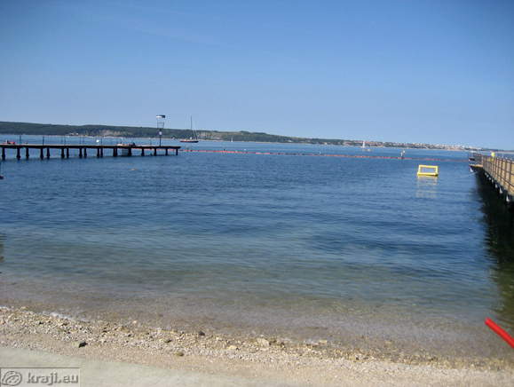 View of the sea on the beach in Portoroz