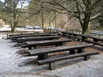 Walking Trail: Lodging House Iski Vintgar-Grabljice - Tables in front of the lodging house in Iski vintgar 