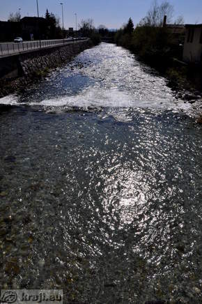 View of the Kamniska Bistrica River in the stream direction