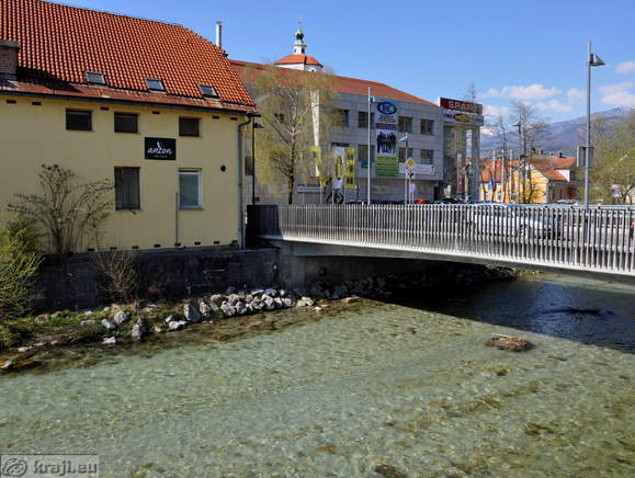 Kamniska Bistrica River at the entrance into the old town centre of Kamnik
