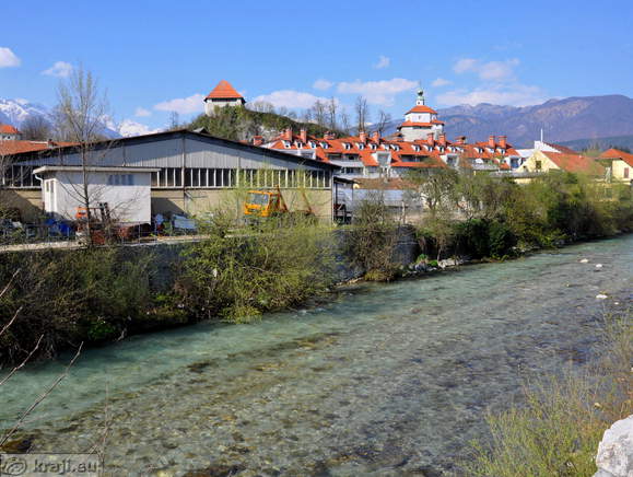 Kamniska Bistrica River and Mali Grad (Little Castle) in the background