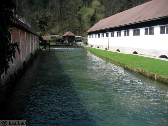 Brook Bistra along outbuildings