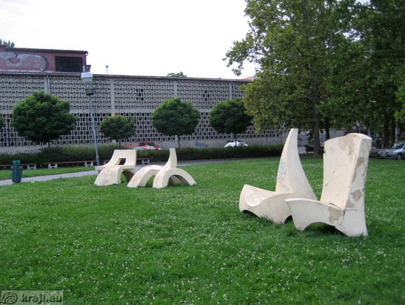 In the park are sculptures created by Marjan Drev