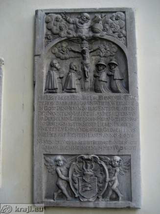One of the tombstones from the former town graveyard on Slomskov trg