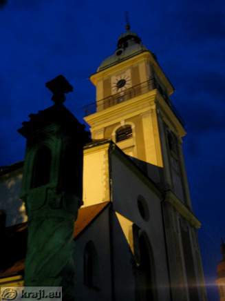 Light column and Cathedral in the evening
