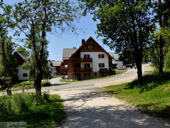 View of apartment village from the path to Pohorje cable car